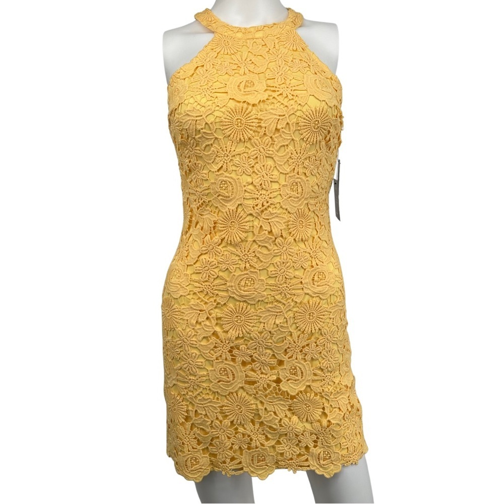 NWT Lulu’s Lace Appliqué High Halter Neck Fitted Dress